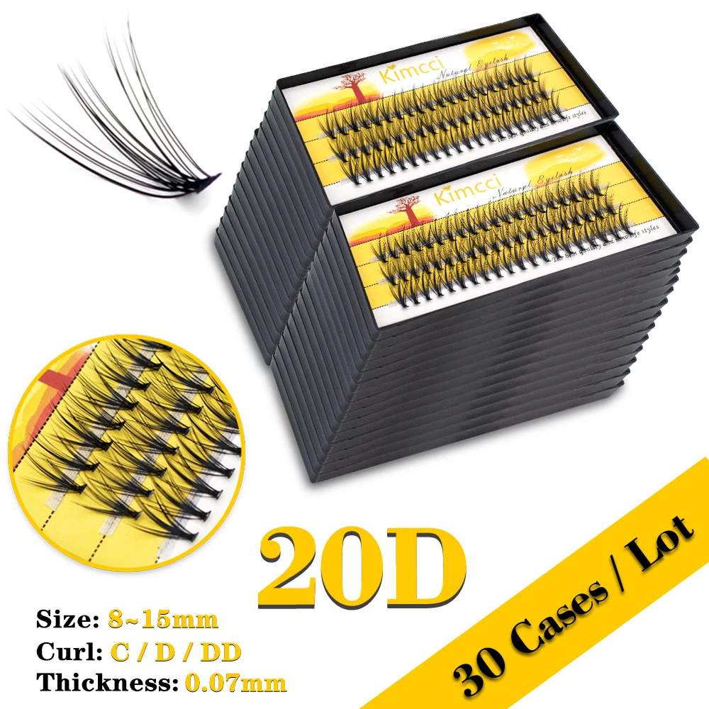 Kimcci 20D Wholesale 30 Cases / Lot Mink Eyelashes Extension Natural 3D Volume Fake Lashes Individual Cluster Makeup Tools Cilia