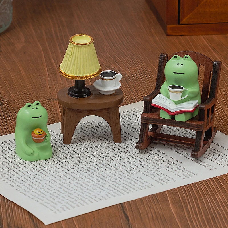 YCartoon Frog Rocking Chair Table Lamp Ornament Miniatures Figurines Cute Accessories Office Desktop Crafts Home Decoration