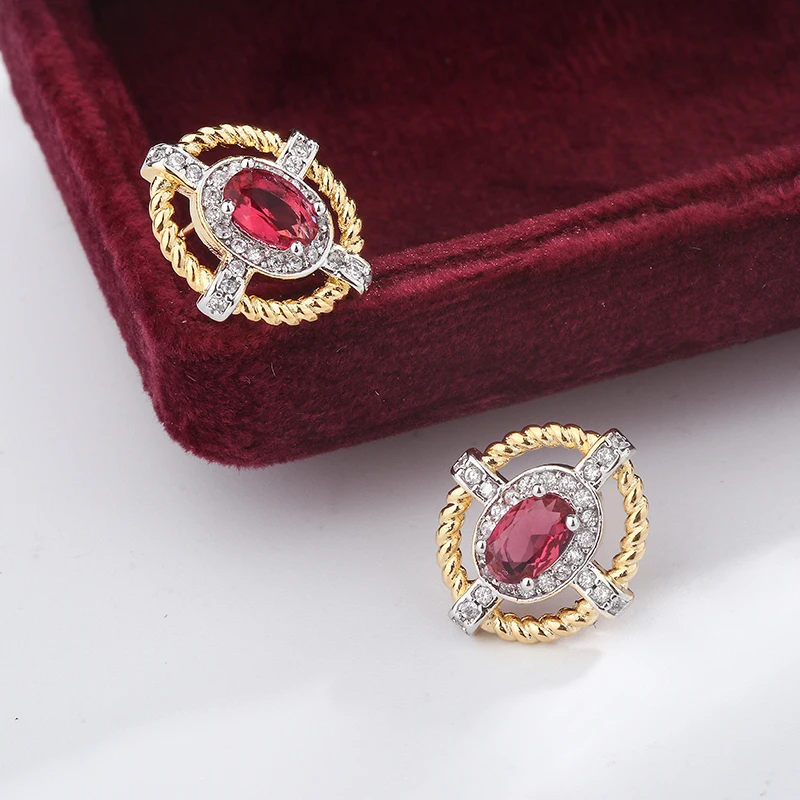 أقراط زيركون ذهبية بيضاوية للنساء ، فضي ، أحمر طبيعي ، مجوهرات حفلات الخطوبة ، جديد ،