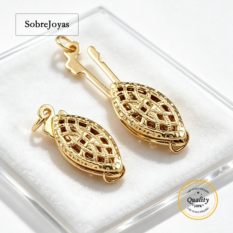 Broche de Perla Ovalado con Filigrana en Oro de 14K para la Creación de Joyas - Broche de Oro para Pulseras y Collares