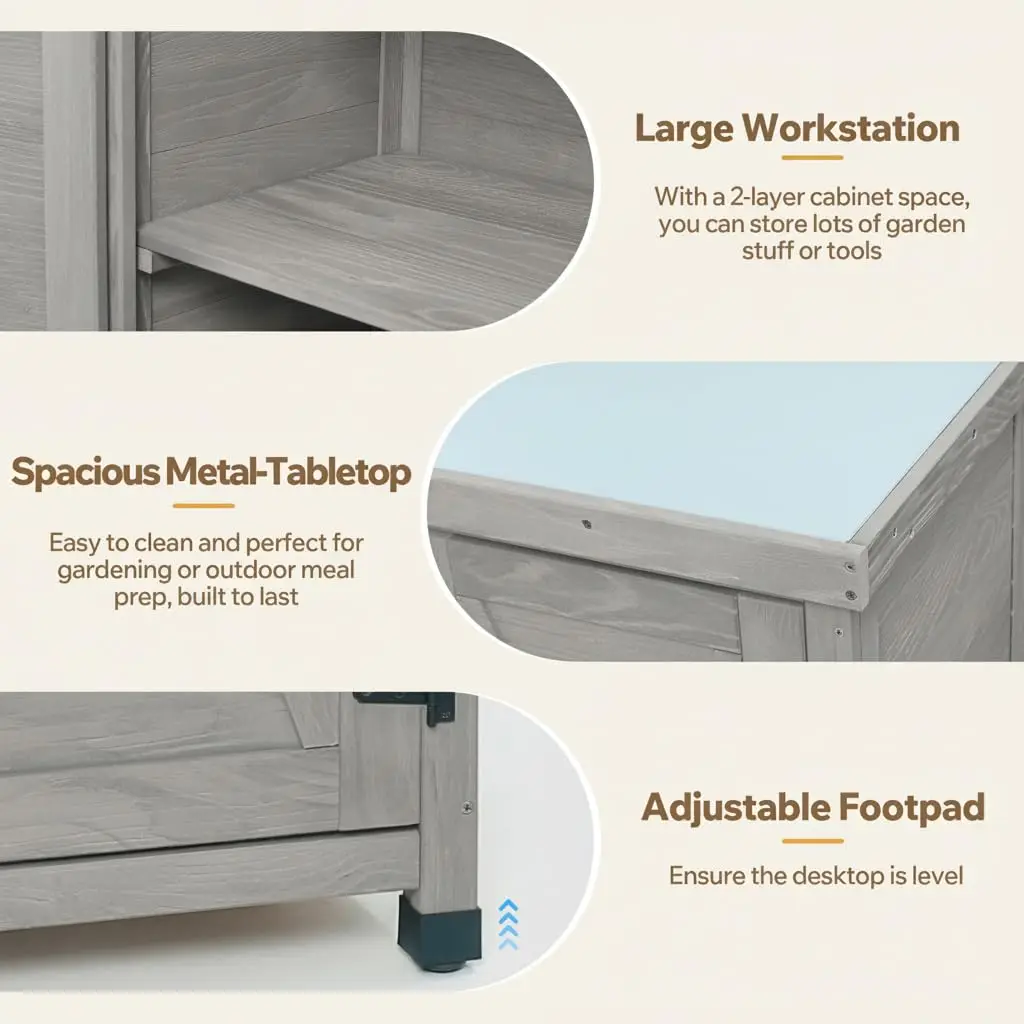 Metal Potting Bench Work Table with Storage Cabinet & Shelf, Outdoor Garden Patio Backyard Plant Stand Workstation, Customized