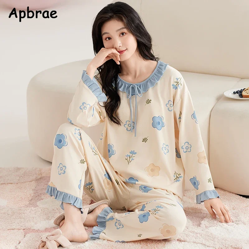 Autumn Winter Soft Cotton Pajamas for Women Long Sleeves Casual Princess Lapel Cardigan Pijamas Kawaii Woman Sleepwear