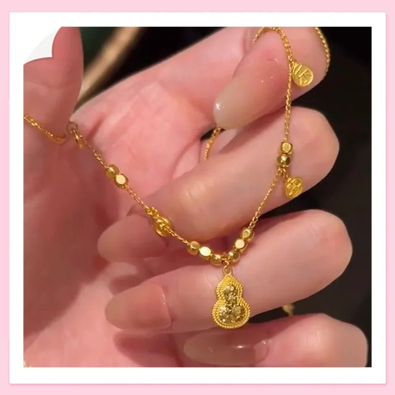 

Новое китайское ожерелье из состаренного золота в форме тыквы-горлянки, тяжелое, в стиле легкой роскоши, с высокой сохранностью цвета, бренд Fu.