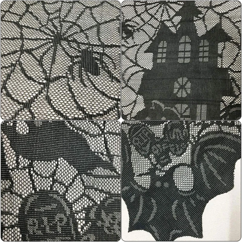 Terrifying Halloween Tablecloth, 53x69inch Festival Black Lace Table Cover for Thrilling Party Ambiances