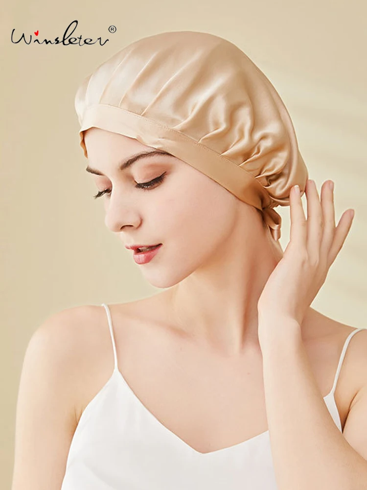 

Winsleter-Women 100%Real Silk Elegant Bathcap, Hair Care Nightcap, Women Lace-up Soft French Sleeping Cap, 2025 Autumn A58472CC
