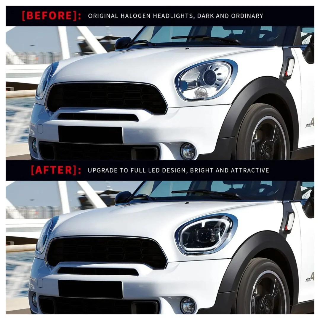 مصباح أمامي LED لسيارة BMW Mini Cooper Countryman R60 2011-2016 [فقط لنوع الهالوجين] كشافات أمامية مع رسوم متحركة بدء التشغيل الديناميكي