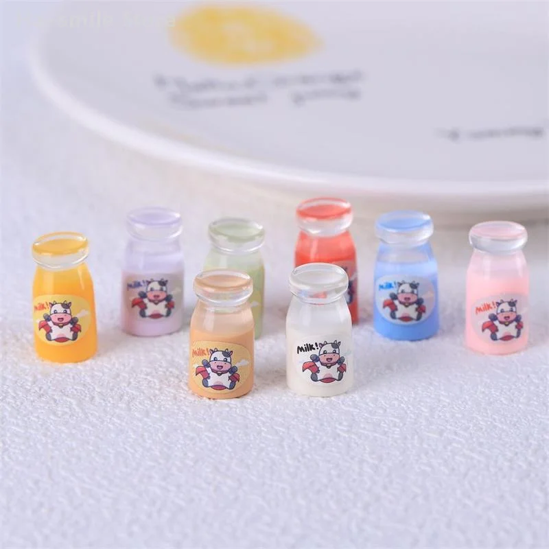 Bouteille de lait transparente pour maison de poupée 1/12, 10 pièces, Simulation de maison de poupée, ornements miniatures en résine, jouets, accessoires de décoration pour la maison