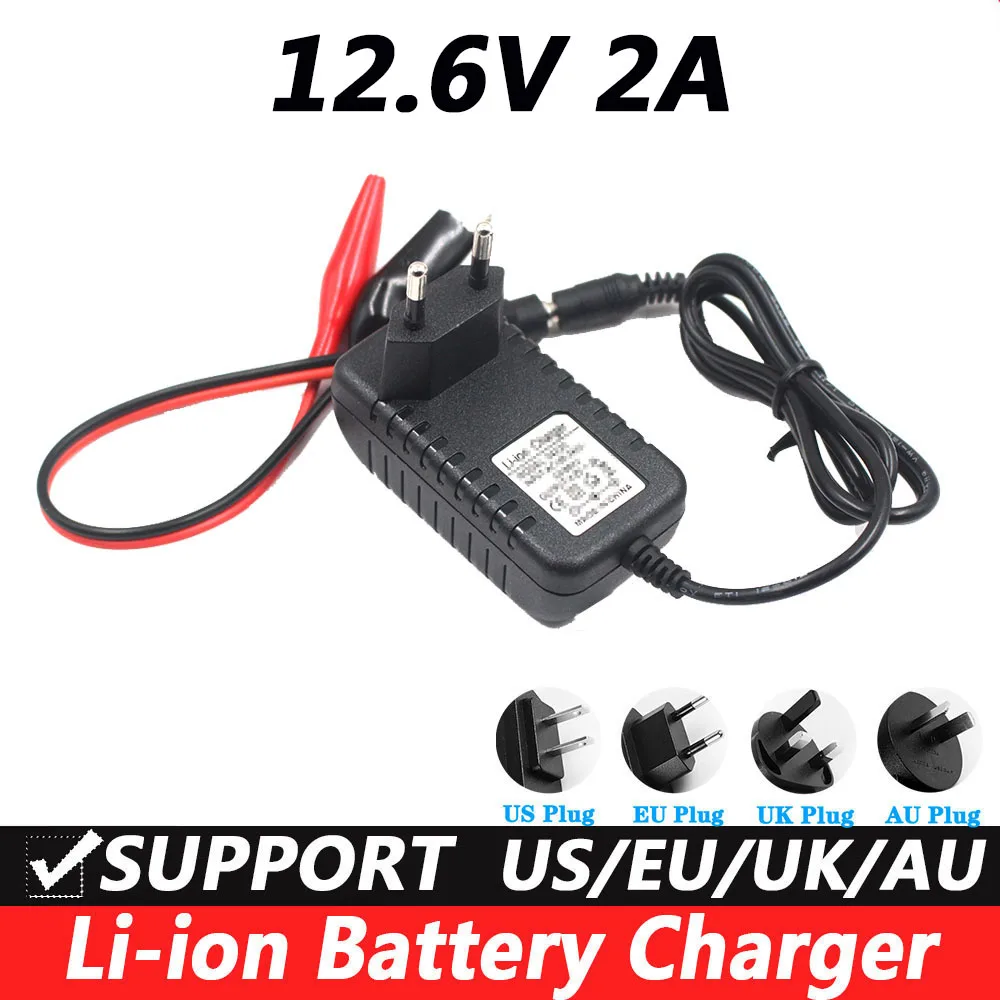 12.6V 2A 18650 Lithium Battery Charger For 12V 3Series Li-ion Battery Polymer Smart Charger Double-ended Crocodile Clips