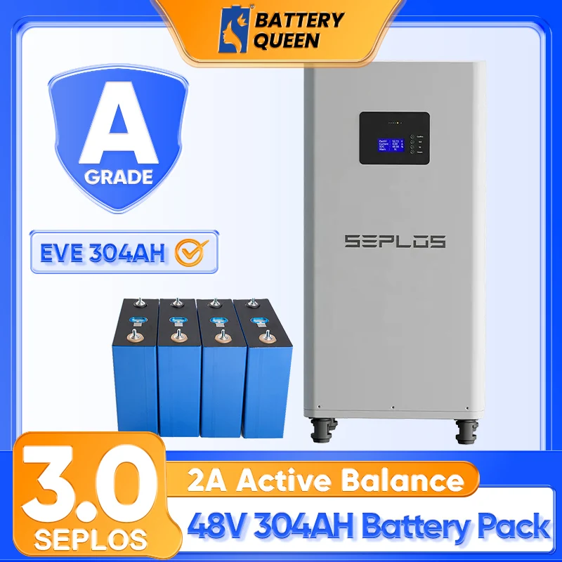 Seplos 48V 304AH LiFePO4 Battery Case DIY Kits 51.2V 16S 200A Smart BMS 2A Active Balancer Lithium Case Assemble Box with CAN