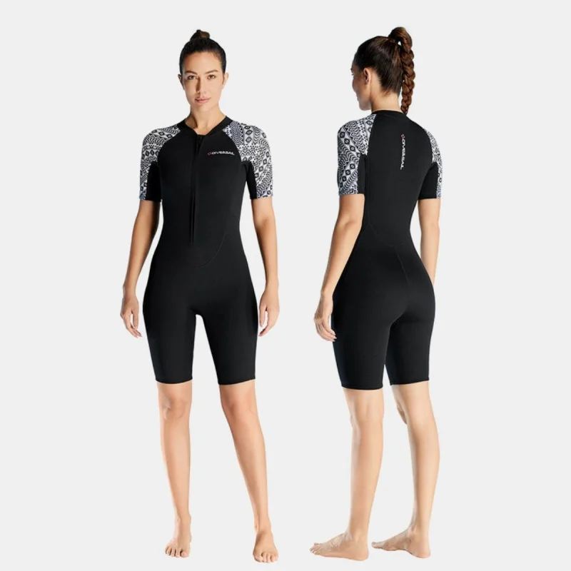 

3 мм Женский холодоустойчивый неопреновый костюм с коротким рукавом и передней молнией для дайвинга, серфинга, снорклинга, фридайвинга и плавания