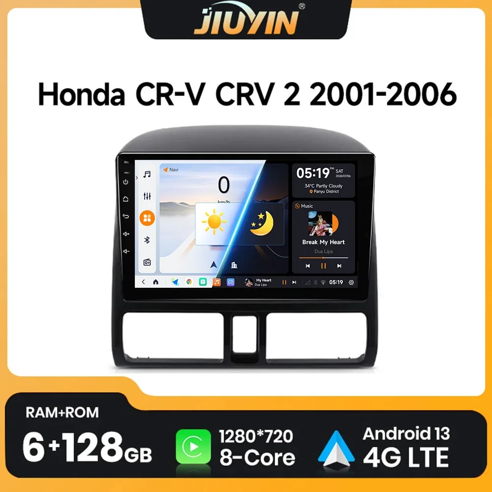 JIUYIN Wireless Carplay Android 13 Auto Car Radio For Honda CR-V CRV 2 2001 2002 2003-2006 Multimedia GPS autoradio 4G WIFI DSP