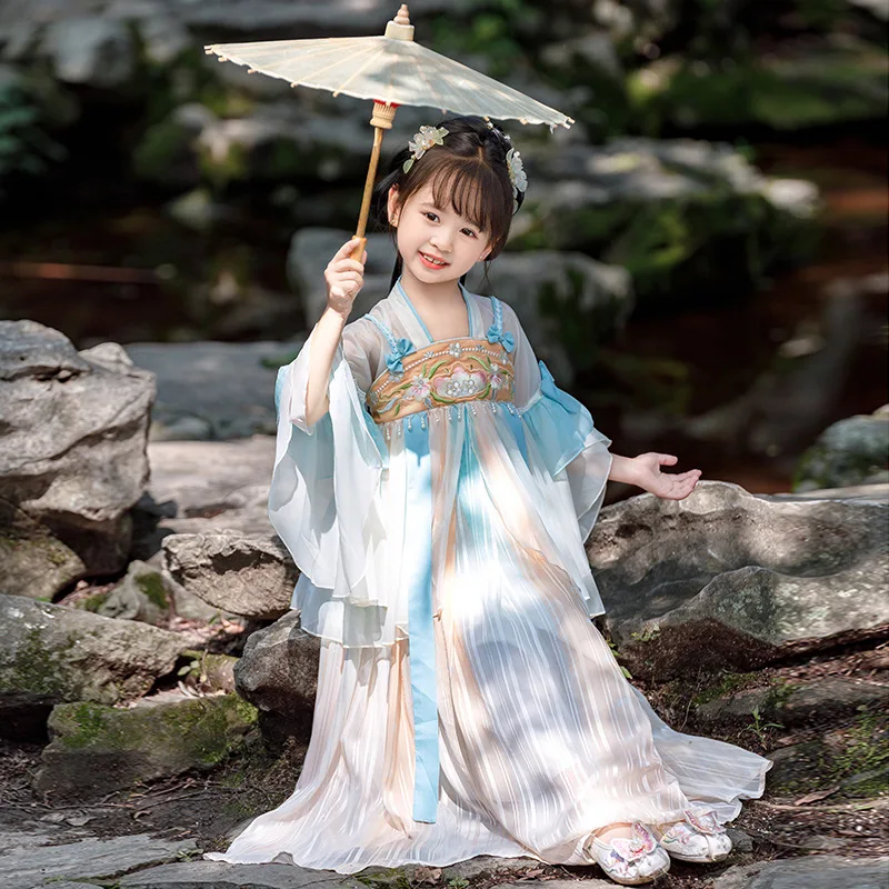 Vêtements traditionnels chinois pour filles, costume Tang classique amélioré, broderie de fleurs, Hanfu, robe multicolore, tenue de printemps