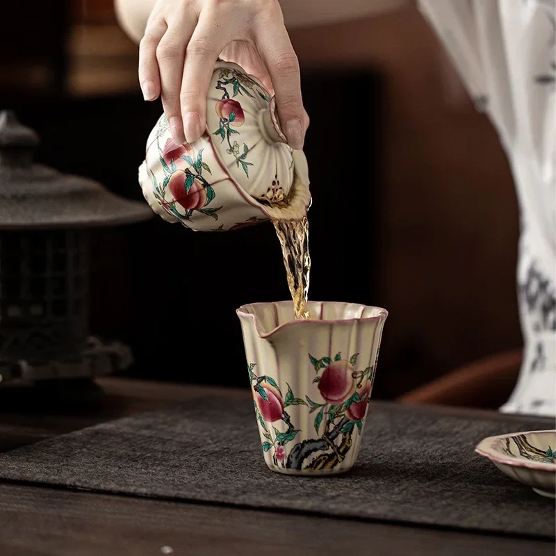 165ML Lard Frozen Ru Kiln Nine Peach Successfully Cover Bowl Opening Film Raising Kung Fu Tea Set Chinese Retro Ceramic Tea Bowl
