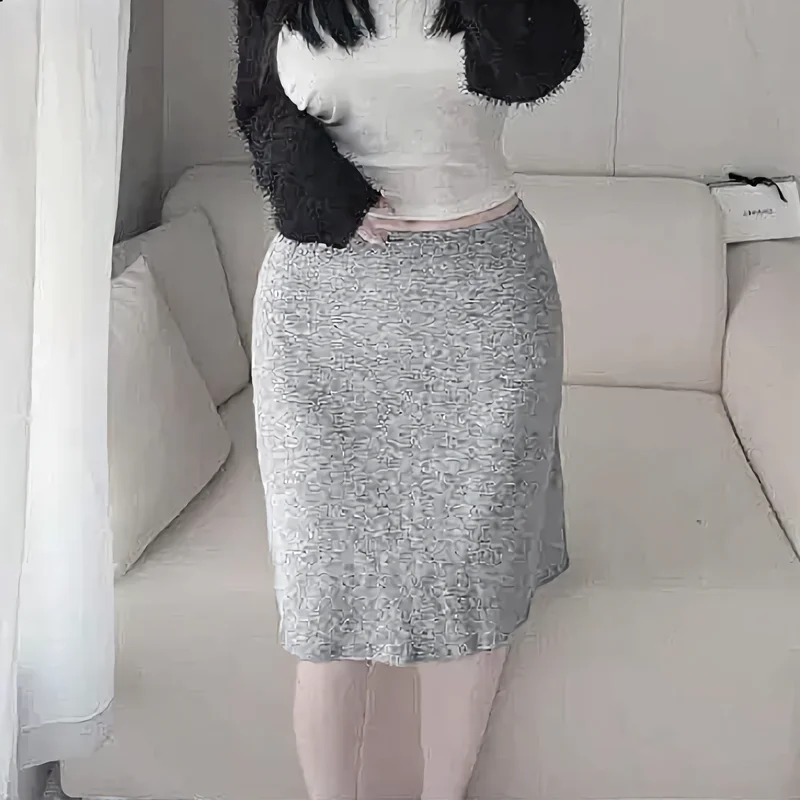 Slimming Mid-Length A-Line Skirt for Women High-Waisted Elastic Waist Autumn Collection Simple Stylish Korean Fashion