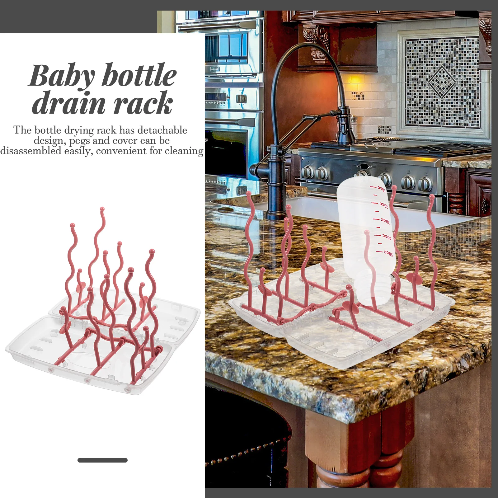 

Large Capacity Baby Bottle Drying Rack PP Material Safe Detachable Pegs Cover Easy Cleaning Kitchen Restroom Organizer