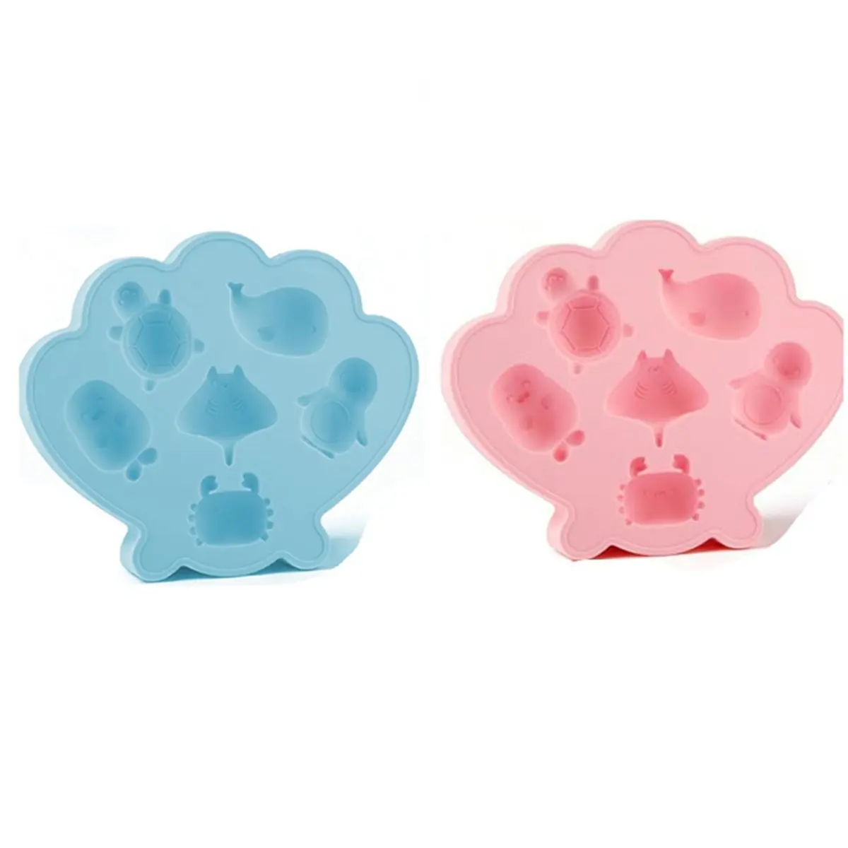 【BRILLIANT 】 Tray Shell Silicone Trays with Cutes Marine Life Shapes Cube Easy to Release for Freezer Kitchen A+B