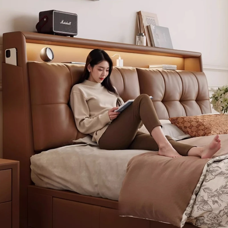 เตียงนวดอเนกประสงค์อัจฉริยะ โครงเตียงควีนไซส์/ดับเบิ้ล ดีไซน์ยุโรปสมัยใหม่ พร้อมที่เก็บของ หนังคุณภาพสูง ปลอดภัย ดีไซน์โดดเด่น เฟอร์นิเจอร์สุดพิเศษ