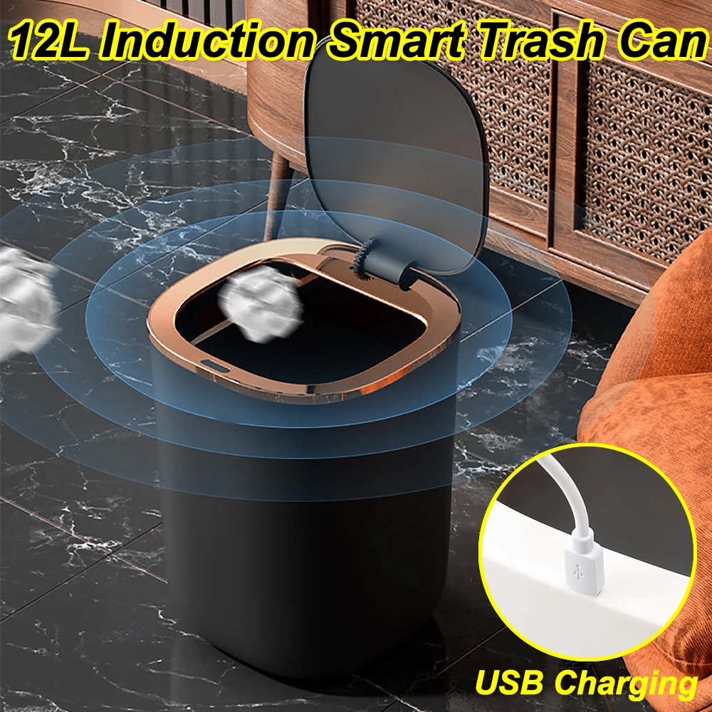 

12L Smart Induction Kick Trash Can USB Charging Toilet Garbage Rubbish Bin for Kitchen Bathroom Toilet Home Trash Bucket Bin