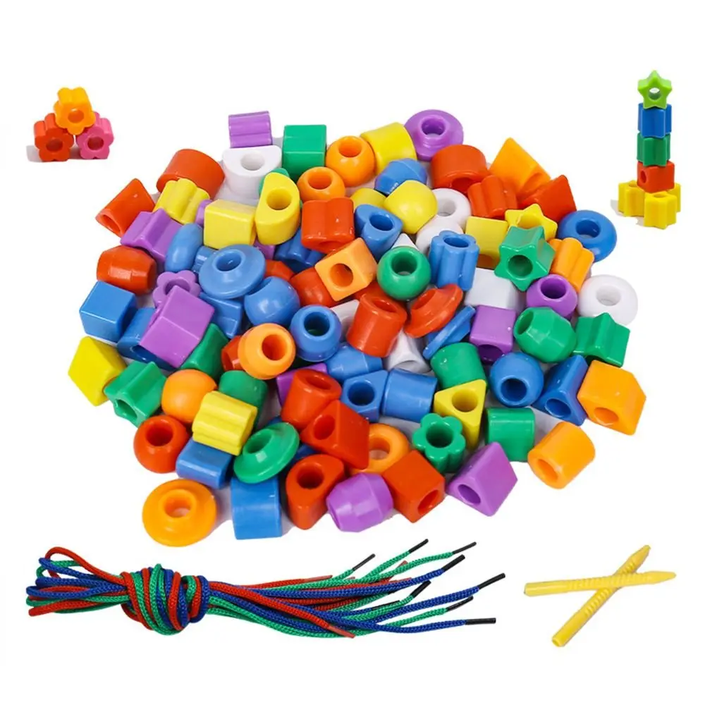 48/100/160PCS Multicolor Montessori Threading Beads Toy Geometry Shape Bracelet Toy DIY Beaded Game Plastic Fine Motor Skills