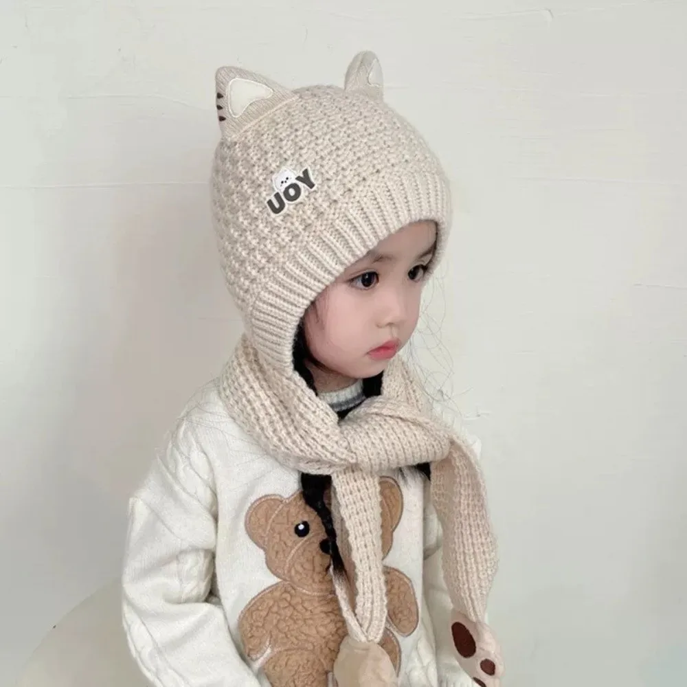 Cute Knitted Integrated Hat Scarf Set Windproof Coldproof Neck Warmer Warm Ear Protection Hat Autumn and Winter