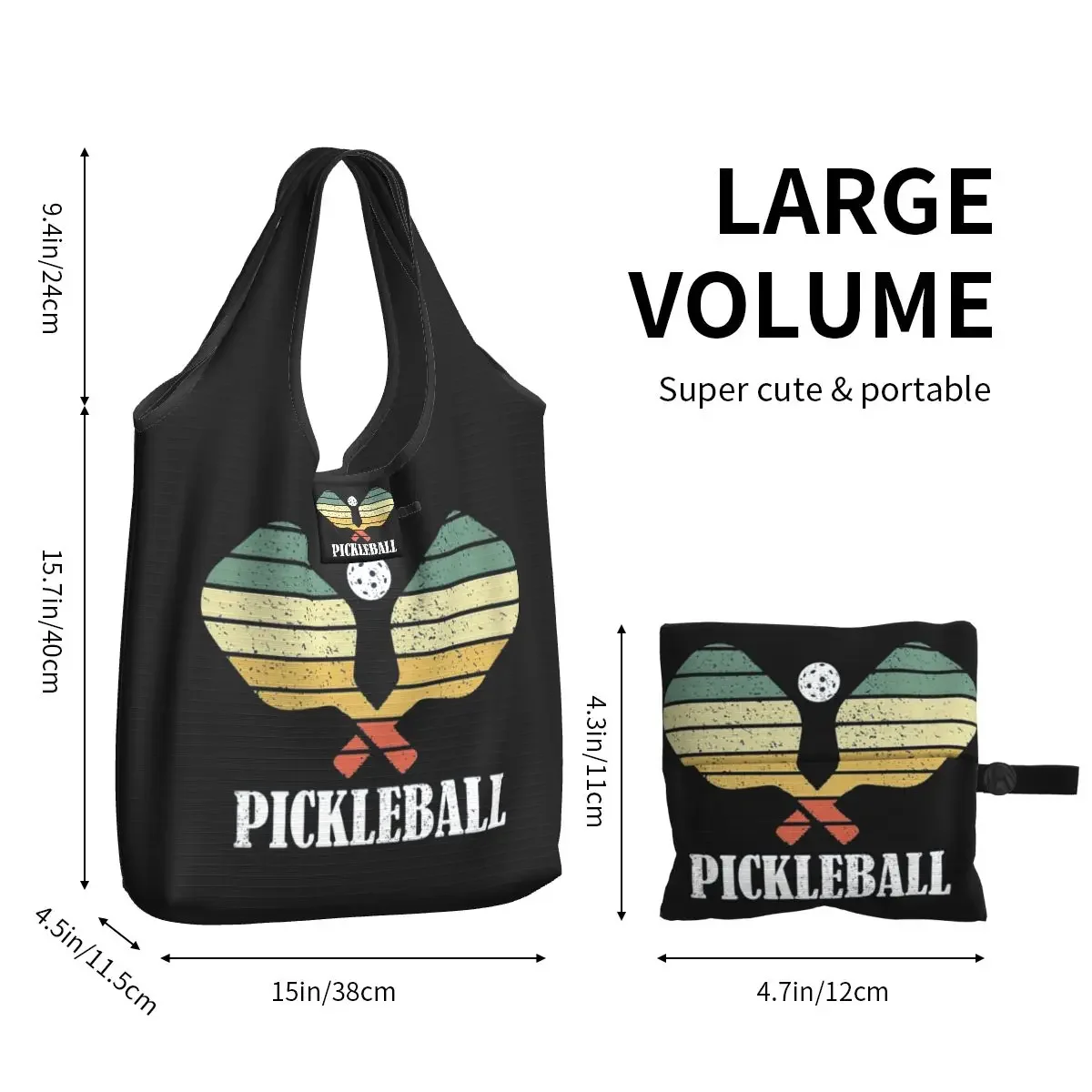 ピックルボールヴィンテージユーズド加工レトロプレーヤーポータブルトートショッピングバッグ再利用可能なショッパーバッグ食料品ハンドバッグショルダーバッグ
