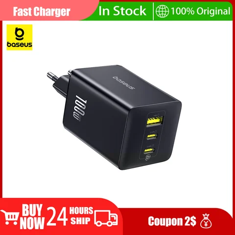 Baseus Fast Charger PD 100W Type C USB EU Charger Support Portable Fast Charger for Huawei iPhone 16 15 14 13 Laptop Charger
