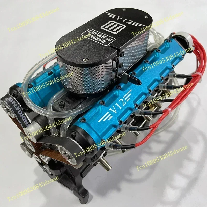 49.89CC V12 Engine Model Metal Four Stroke Methanol Engine Model Suitable for Model Car DIY Assembled Can Startable Toys Gift