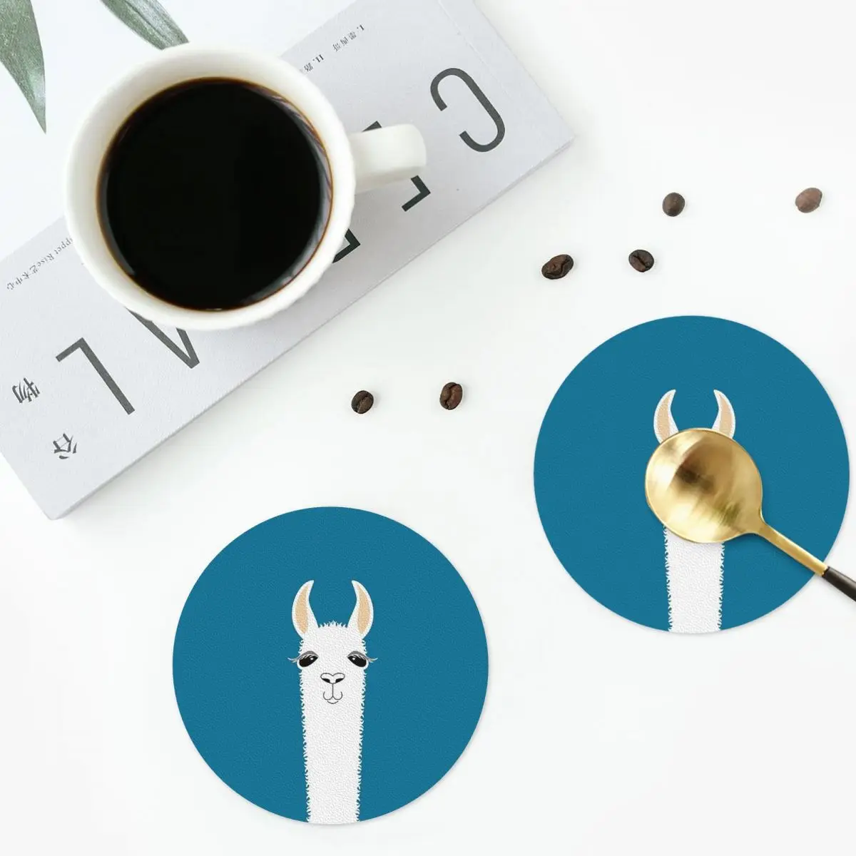 Llama Alpaca Animal Coasters Kitchen Placemats Waterproof Insulation Cup Coffee Mats For Decor Home Tableware Pads Set of 4