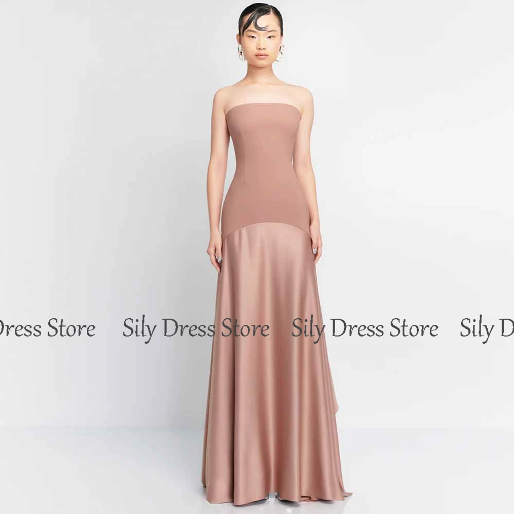 فساتين سهرة رسمية بدون حمالات من الساتان والجيرسي غمد/عمود وردي بدون حمالات مكشكش وكشكشة مقسمة فساتين لحضور الحفلات الموسيقية للسيدات #4