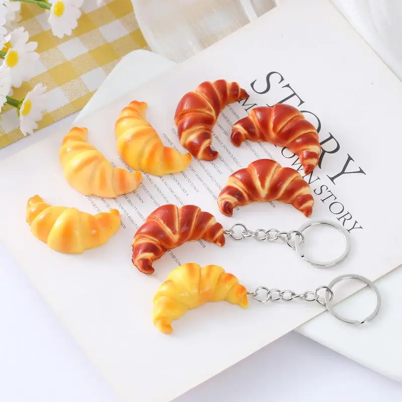 Simulation Food Toy Model Pendant Keyring Personalized Croissant Package Student Children Gifts Keychain Ring Chain 2pc/lot