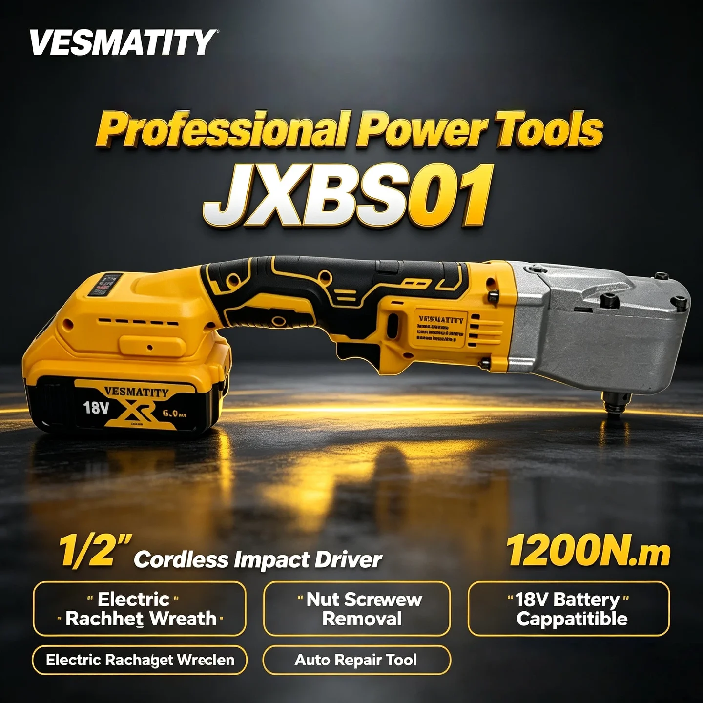 Vesmatity Auto Repair – 1200N.m Impact Ratchet Wrench 1/2