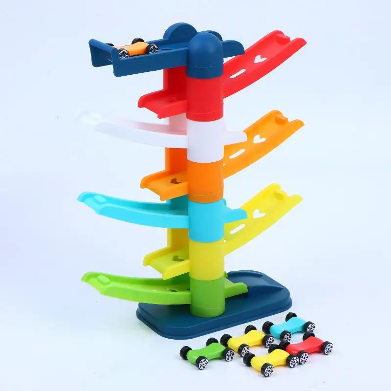 【BS】Toddler Car Sliding Ramp Toy With Mini Cartoon Cars And Multi Layer Tracks For Early Education Kids Home Play Birthday Gifts