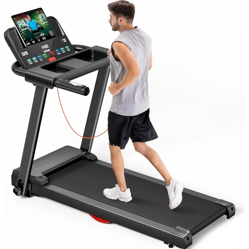 Cintas de correr para el hogar, cinta de correr plegable silenciosa sin escobillas de 3,0 HP con sensor de frecuencia cardíaca, sistema de cojín doble, capacidad de peso de 300 libras