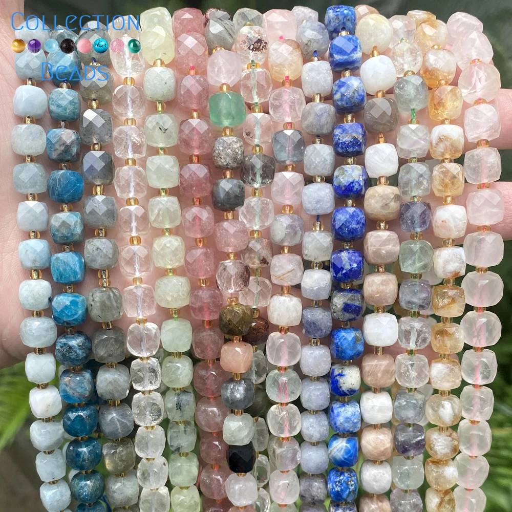 

Natural Stone Beads 8mm Faceted Square Lapis Lazuli Blue Moonstone Quartz Aquamarine Round Beads For Jewelry Making DIY Bracelet