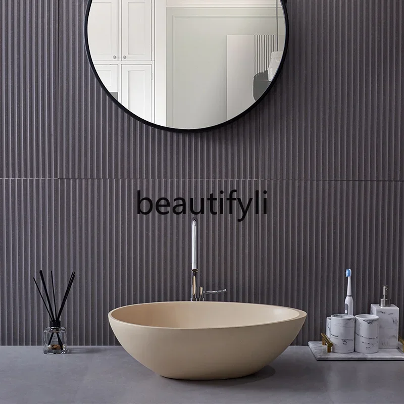 

ss25 Artificial stone table basin hand washing art face washing personality household simple beige