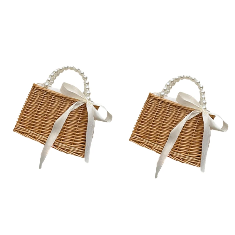 Fresh And Fashionable Pearl Handbag, Beach Holiday Style Beach Straw Basket