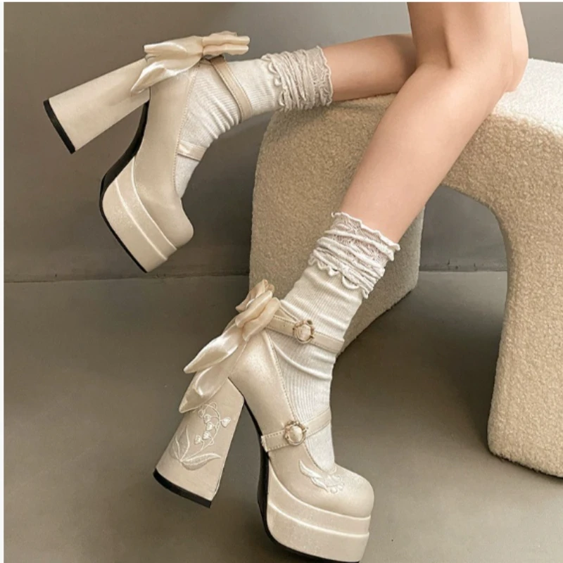 

Модные женские туфли-лодочки в стиле Лолиты на высоком каблуке, туфли Мэри Джейн, вечернее платье для стриптиза с узлом-бабочкой, сексуальная удобная уличная обувь