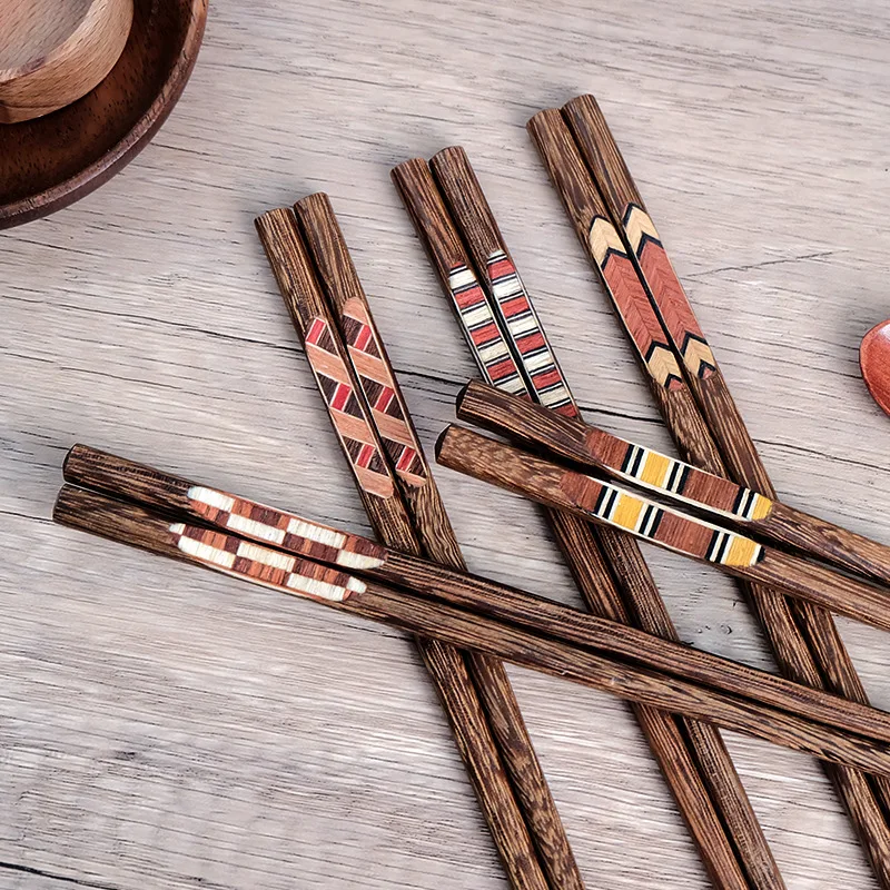 10 Pair Wood Spliced Chopsticks Spliced Wooden Chopsticks Non‑slip High‑temp Resistant Tableware for Home Restaurant Use