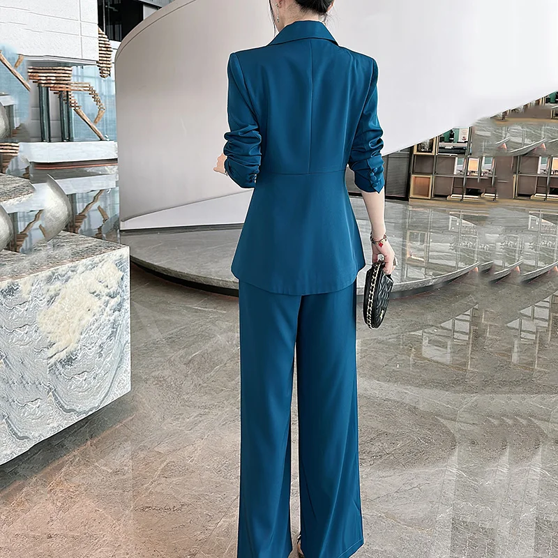 High-end Women Floral Women Set Vintage Embroidery Coat Top + Blue/Purple Trousers Elegant Lady Casual Suit Set S-XXL image 4