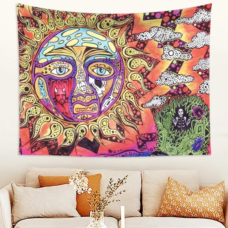 VIKAMA Sun Face Moon Face Decor Aesthetic Tapestry Wall Hanging Indie Room Home Decor Art Aesthetic Room Decor
