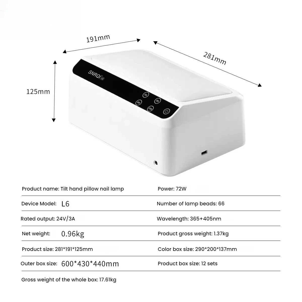 72W Rechargeable Beveled Hand Pillow Nail Lamp Mirror Surface High-Power UV LED Dual Hands Dryer for Fast Gel Curing