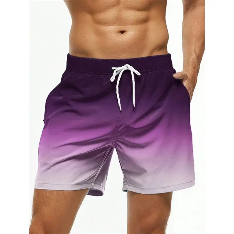 

Men's Beach Shorts Gradient Color Block Print Color 3D Printed Outdoor Sports Shorts Breathable Casual Shorts Loose Swimsuit