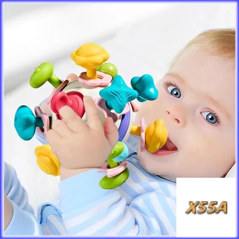 XX-Soft Rubber Hand Grab Ball Space Hand Grip Ball Soft Rubber Finger Exercise Baby Teether Rattle For Newborns