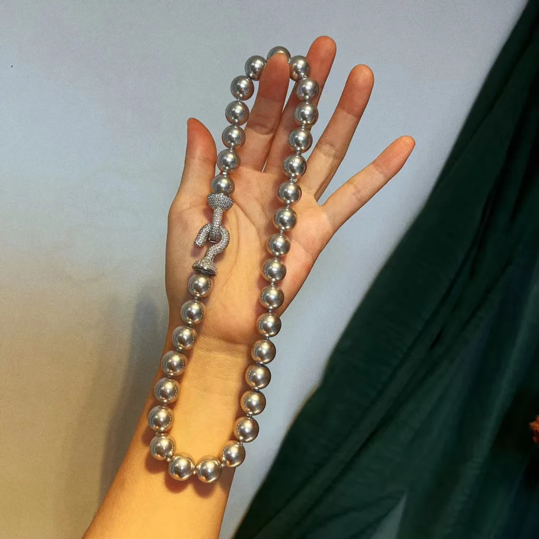 

12Mm large particle bead round bead necklace platinum gray real multi-hemp color strong light round imitation pearl necklace kno