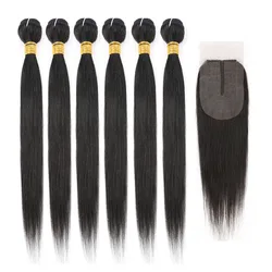 Mèches Brésiliennes Remy Lisses avec Closure, Extension de Cheveux Humains, 50 Grammes, 4/6, x4