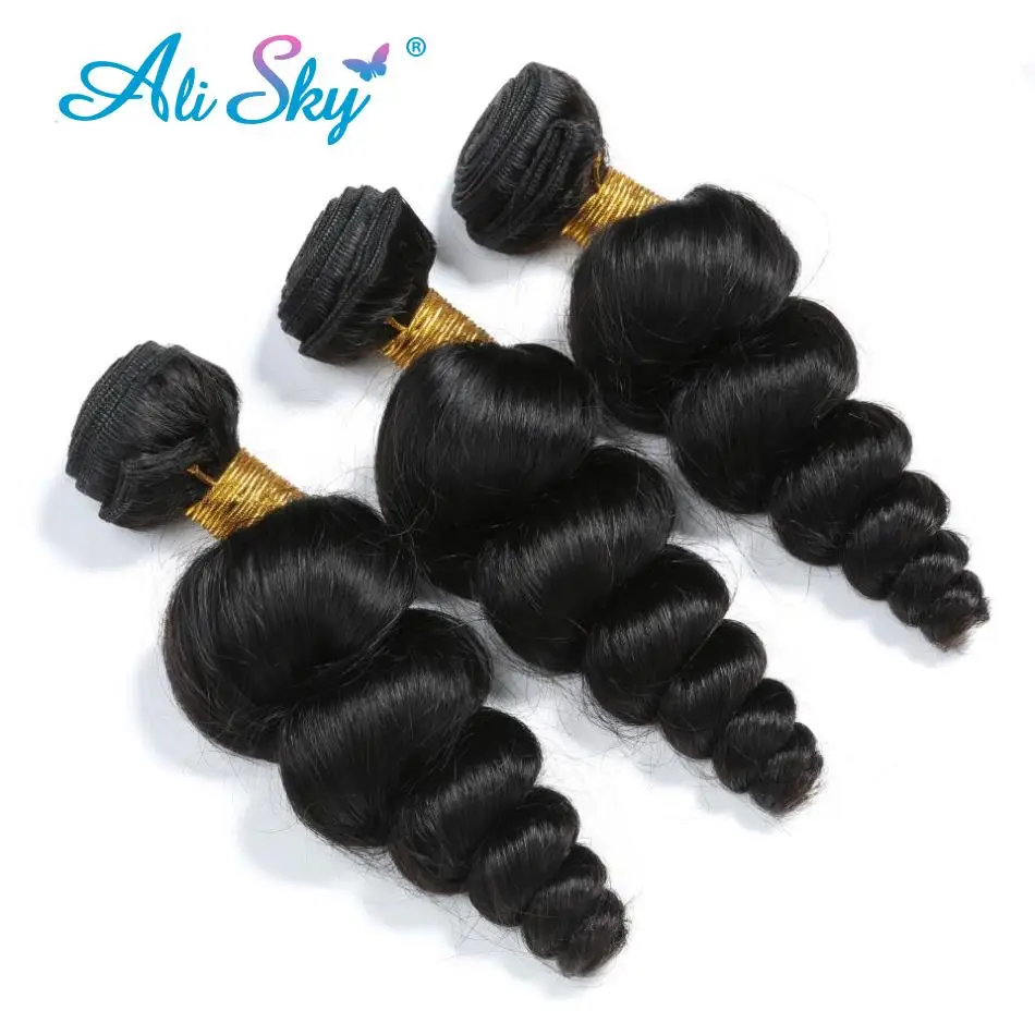 3 Stuks Losse Golf Bundels Braziliaanse Weven Menselijke Hairextensions Remy Hair Natuurlijk Zwart 8-30Inch 1/3/4 Pcs Zachte Ali Sky Rauw Haar