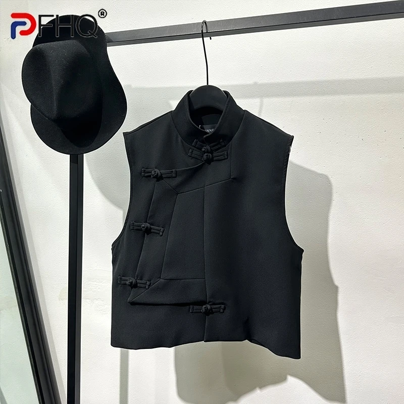 

PFHQ Men's Irregular Buckle Loose Standing Collar Vest New Chinese Style Handsome Sleeveless Summer Simple Waistcoat INS 21Z4391