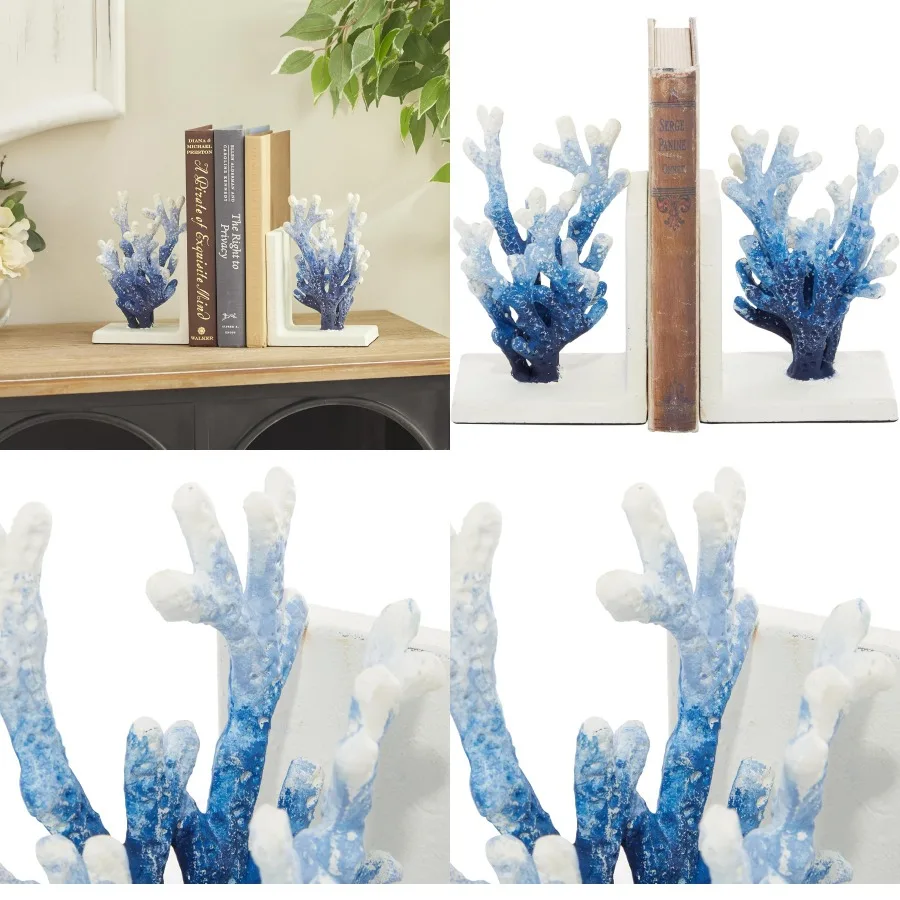 مجموعة الدفتين المزخرفة بالمرجان المعدني مكونة من قطعتين مع لمسة نهائية متدرجة وقاعدة غير قابلة للانزلاق مثالية للمكتب والمكتبات المنزلية 4 وات × 7 ساعات أزرق S