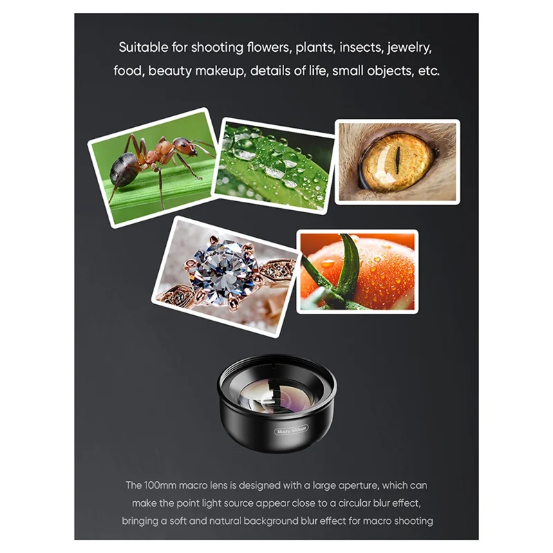 

Стильно-новые обновленные макрообъективы 4K HD 100 мм со светодиодной заполняющей подсветкой, универсальные мини-объективы с зажимом для Iphone, все смартфоны