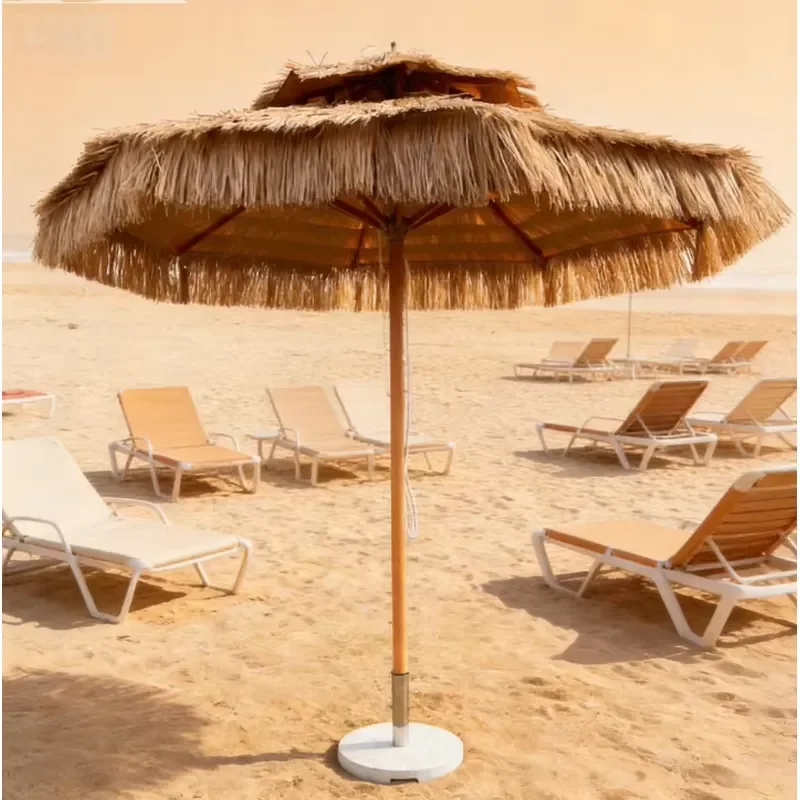 Outdoor Straw Umbrella Artificial Grass Parasol Seaside Beach Mushroom Shed Farmhouse